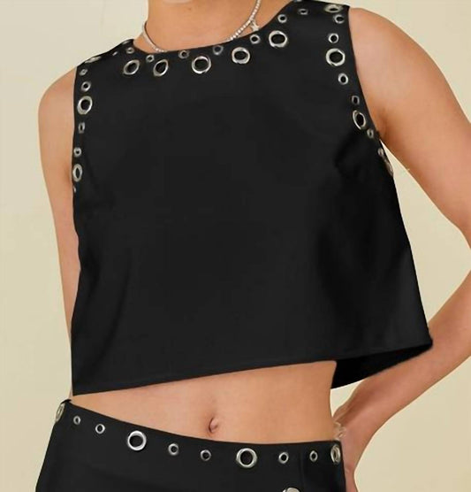 Mainstrip - Sabina Round Neck Silver Eyelet Top