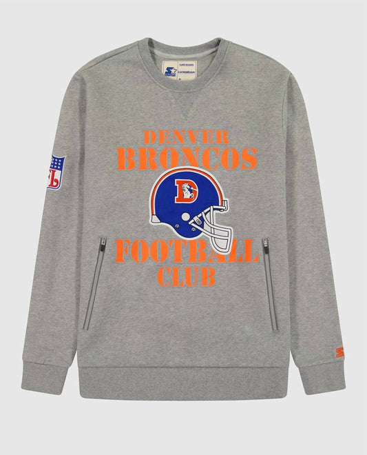 Starter - Men's Denver Broncos Crew Neck Sweatshirt With Zip Pockets