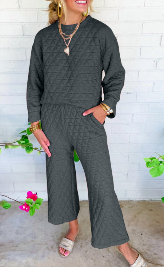 Little Daisy Closet - Sage Quilted Pullover and Pant Set