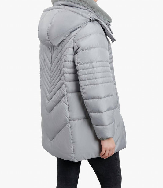 London Fog - Plus Size Zip-front Hooded Puffer Jacket With Button-off Fur Collar