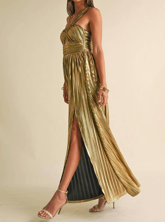 Eb Luxe - Metallic Pleat Maxi Dress