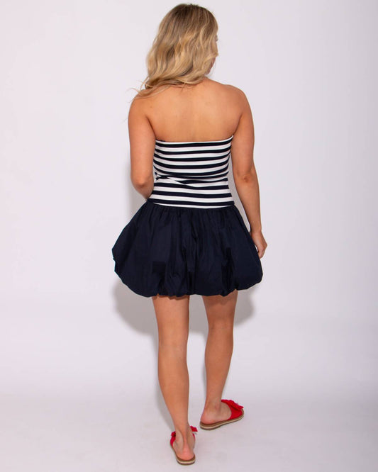 Mable - Nautical Striped Strapless Bubble Mini Dress