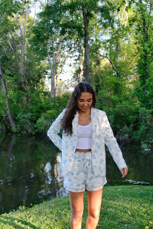 Tcec - Hollis Floral Blazer And Tie-detail Shorts Set