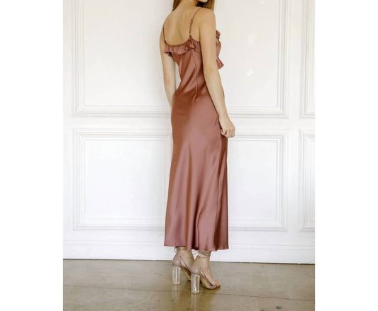 Storia - Women's Satin Ruffled Slip Midi Dress