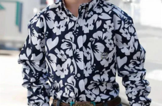 Cinch - Boy's Long Sleeves Hibiscus Print