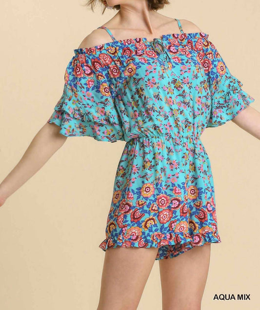 Umgee - Mixed Floral Border Print Romper