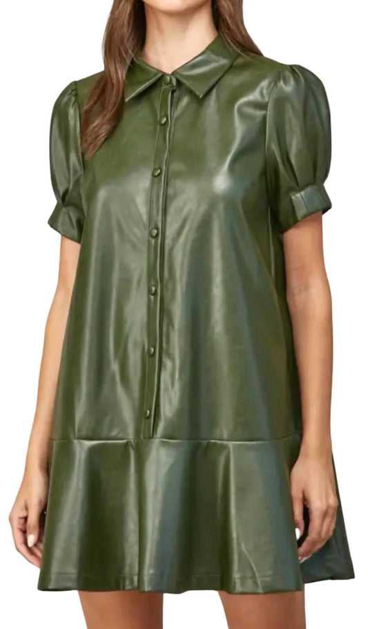 Fate - Short Puff Sleeve Faux Leather Dress
