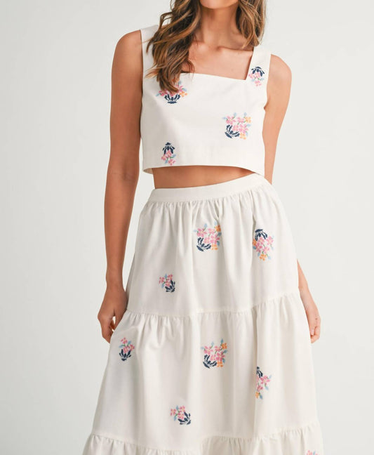 Mable - Embroidered Crop Top and Midi Skirt Set