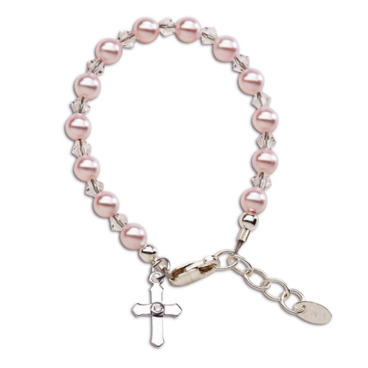 Cherished Moments - Kid's Girls Bella Pearl And Cross Bracelet