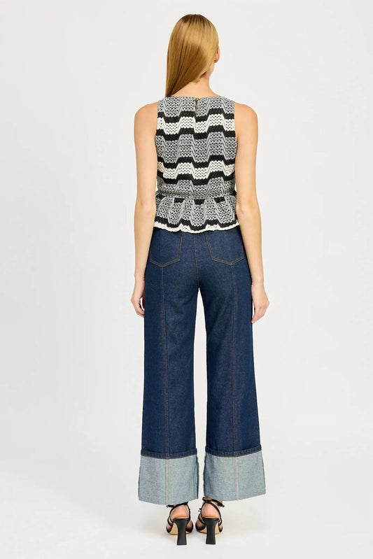 En Saison - Genesis Stripe Open Stitch Sleeveless Peplum Tank Top