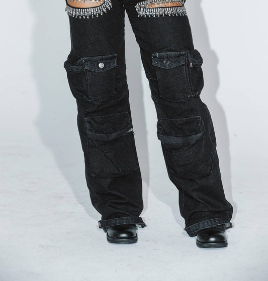 Wffs - Cut Out Rhinestone Cargo Pants