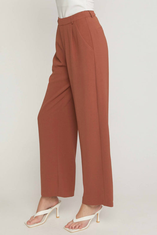 Entro - High Waisted Full Leg Pants With Pockets