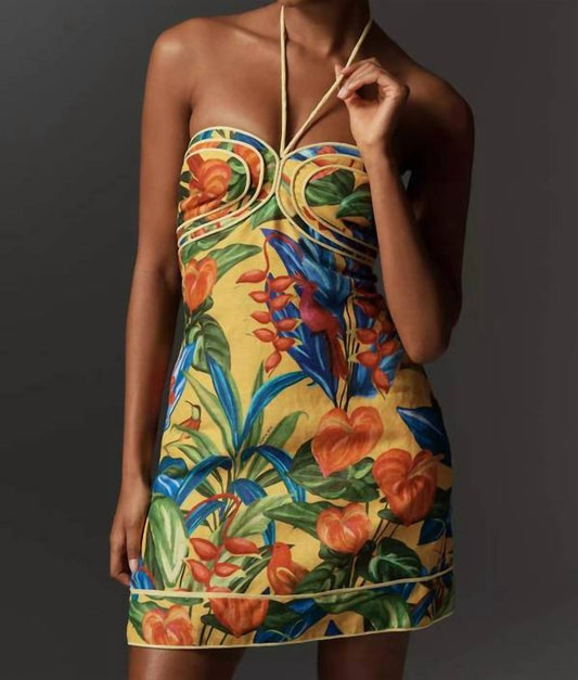 Farm Rio - Bright Nature Linen Halter Mini Dress