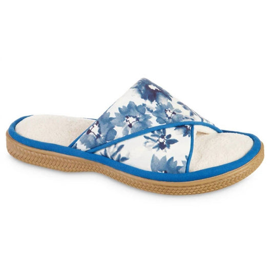 Isotoner - Women's Cotton Floral Keilly Slide With Enhanced Heel Cushion
