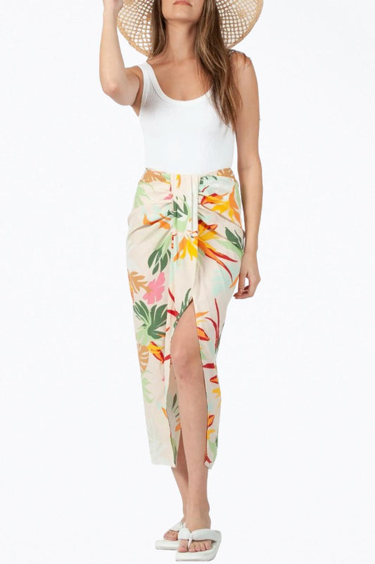 FLORAL-PRINT GATHERED SARONG SKIRT