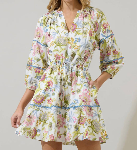 Sugarlips - Pany Floral Daria Split Neck Mini Dress
