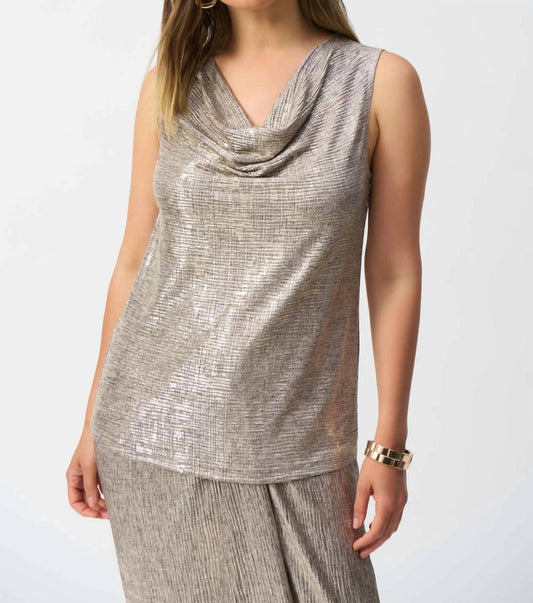 Joseph Ribkoff - Foiled Melange Knit Cowl Neck Top