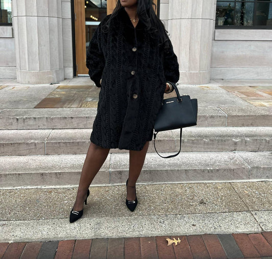 Davi & Dani - Embossed Single Breasted Fur Coat