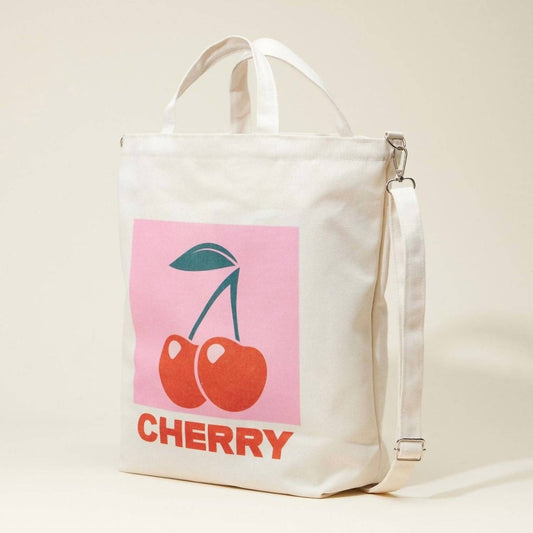 Judson & Co. - Women's Cherry Fruit Graphic Printed Canvas Tote Crossbody Bag