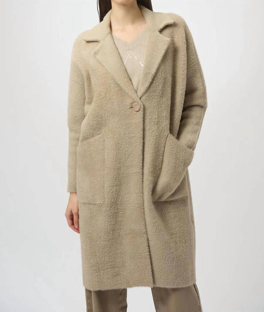 Joseph Ribkoff - Notched Collar Long Sleeves Faux Fur Coat