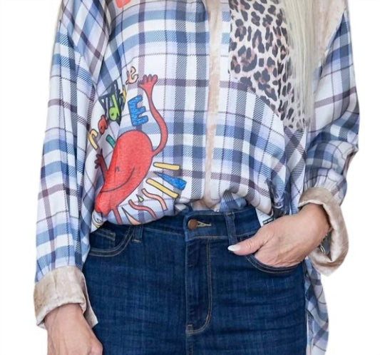 Yolly - Love Long Sleeve Plaid Graphic Shirt