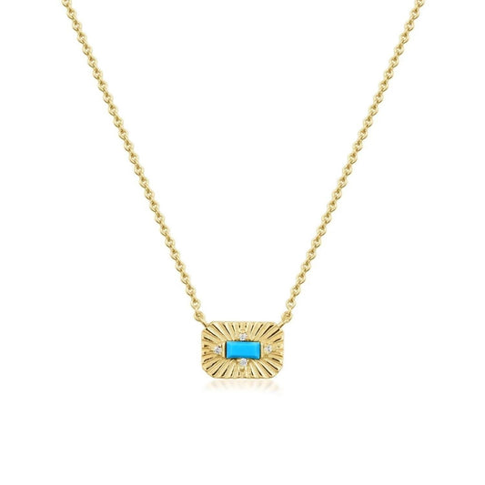 Eklexic - Women's Small Starburst Pendant With Turquoise Stone Necklace