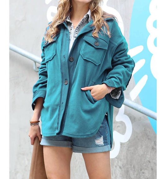 42Pops - Fleece Button Front Pockets Shacket Jacket