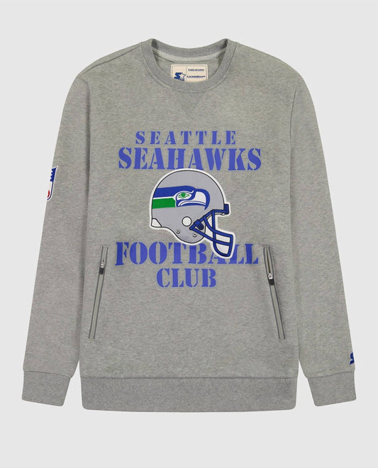 Starter - Men's Seattle Seahawks Crew Neck Sweatshirt With Zip Pockets