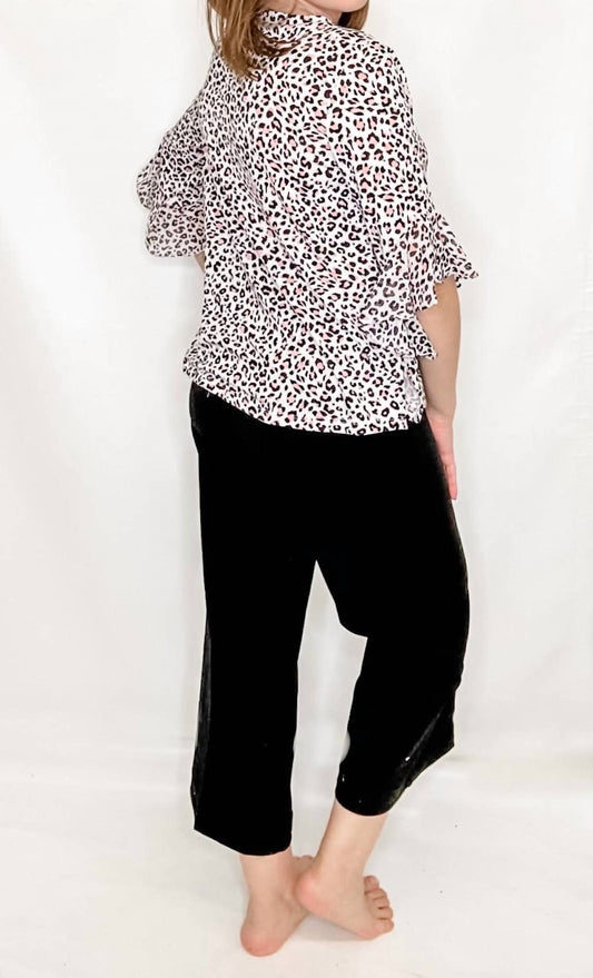Multiples - Animal Print Flounce Sleeve Top
