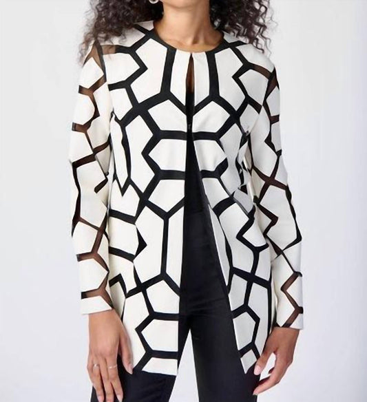 Joseph Ribkoff - Laser-cut Leatherette On Mesh Jacket