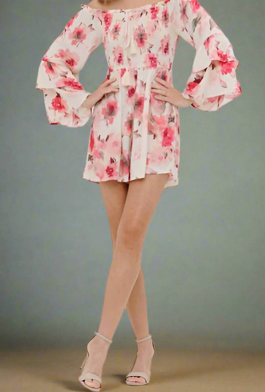 Blue B - Floral Off Shoulder Bell Tie Romper