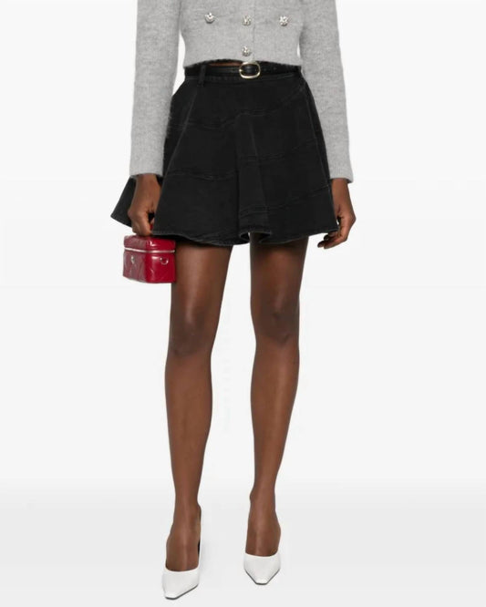 Self-Portrait - Flared Denim Mini Skirt