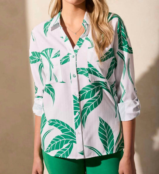 Tribal - Palm Foliage Rolled Sleeve Campshirt Blouse