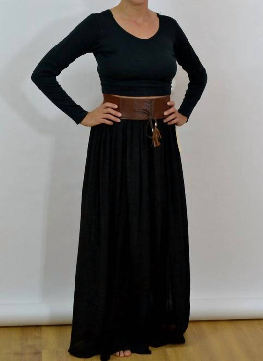 Double Zero - Lace Stripes With Wide Belt Maxi Skirt