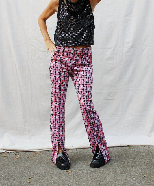 Fate - Feel Fancy Houndstooth Jacquard Front Slit Pants