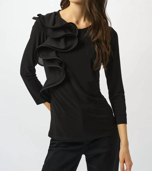 Joseph Ribkoff - Ruffled Scoop Neckline 3/4 Sleeves Top