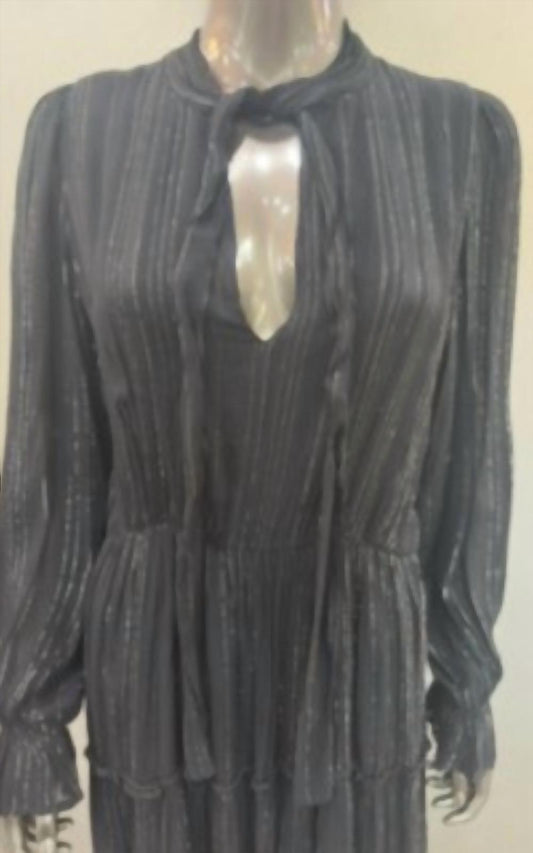 Elan - Women's Long sleeve dress with silver thin stripes