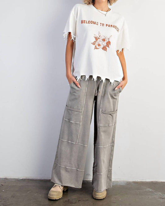 Easel - Distressed Hem Terry Knit Top