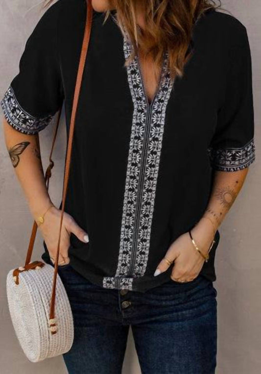 Trendsi - Chic Boho V Neckline Half Sleeve Blouse