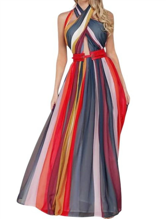 L'Atiste - Stripe Halter Maxi Dress