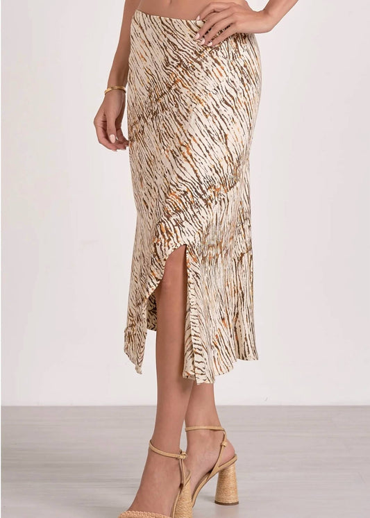 Elan - Sahara Printed Side Slit Midi Skirt