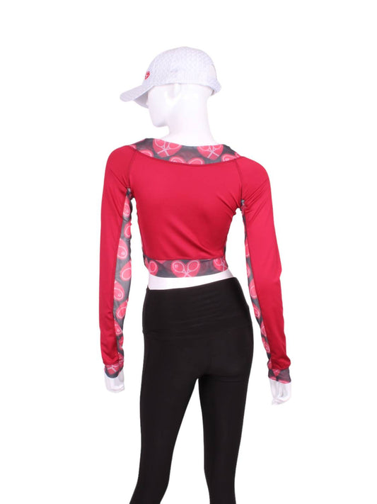 Love Love Tennis - Women's Heart Mesh Trim Vee Crop Top