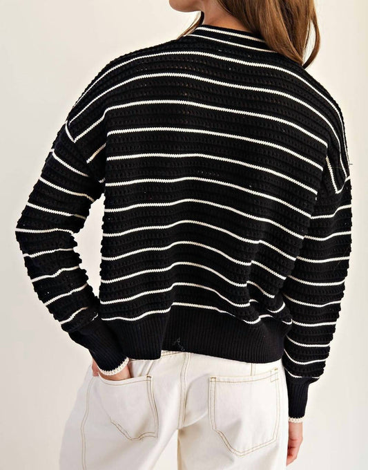 Ee:Some - Textured Open Stitch Striped Knit Cardigan