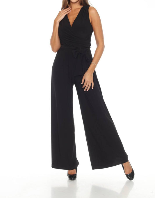 Joseph Ribkoff - Ruched Belted Sleeveless Wide Leg Jumpsuit