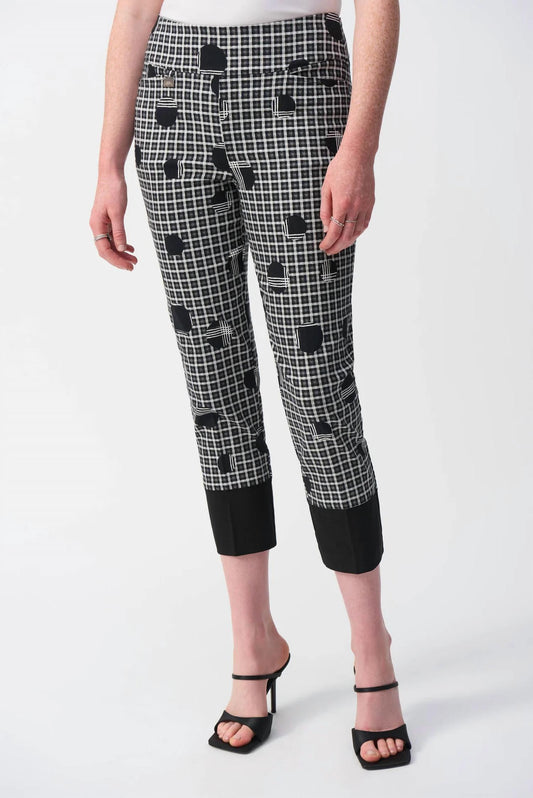 Joseph Ribkoff - Plaid And Dot Print Cropped Pants