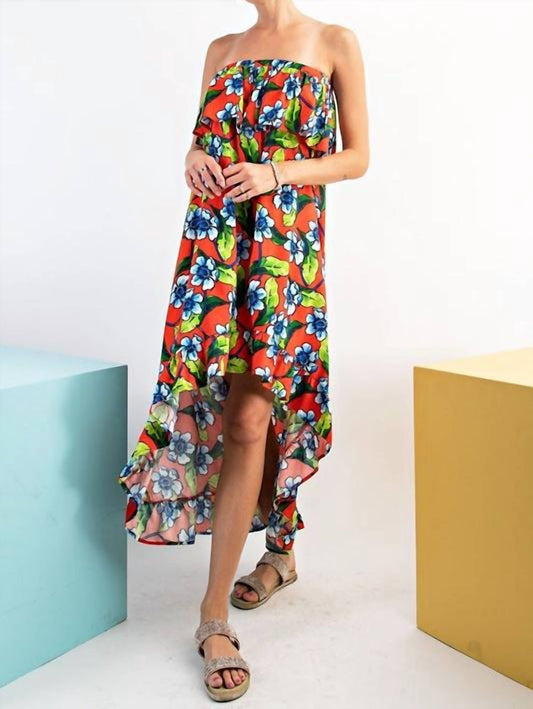 Easel - Floral Assymetrical Strapless Dress