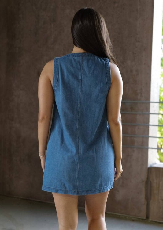 Karlie - Denim Pocket Button Dress