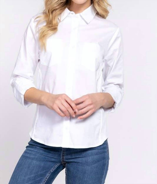 Active Usa - Long Sleeve Button Down Stretch Poplin Shirt