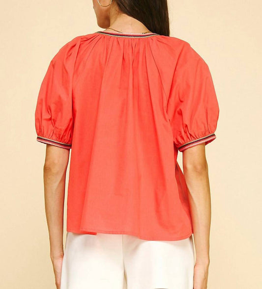 Pinch - Contrast Stitch V-neck Top
