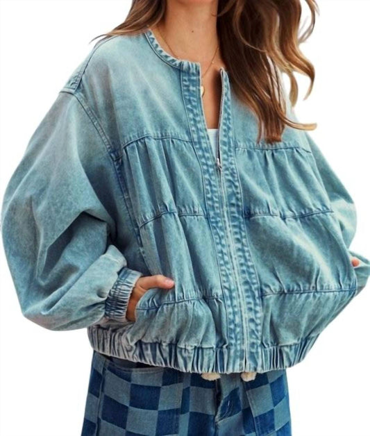 Lovlov - Washed Elasticized Oversize Full Zip Bomber Jacket